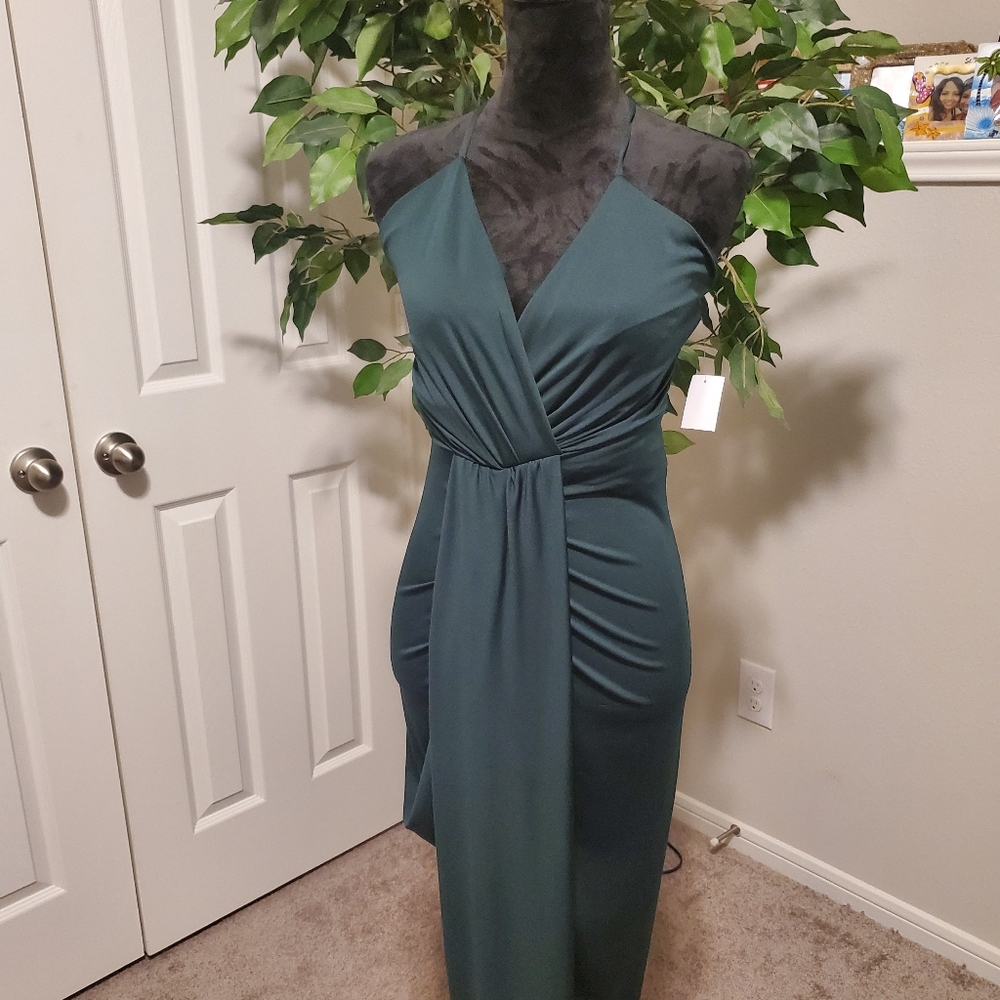 Backless Emerald Green Dress w/ Crisscross Back